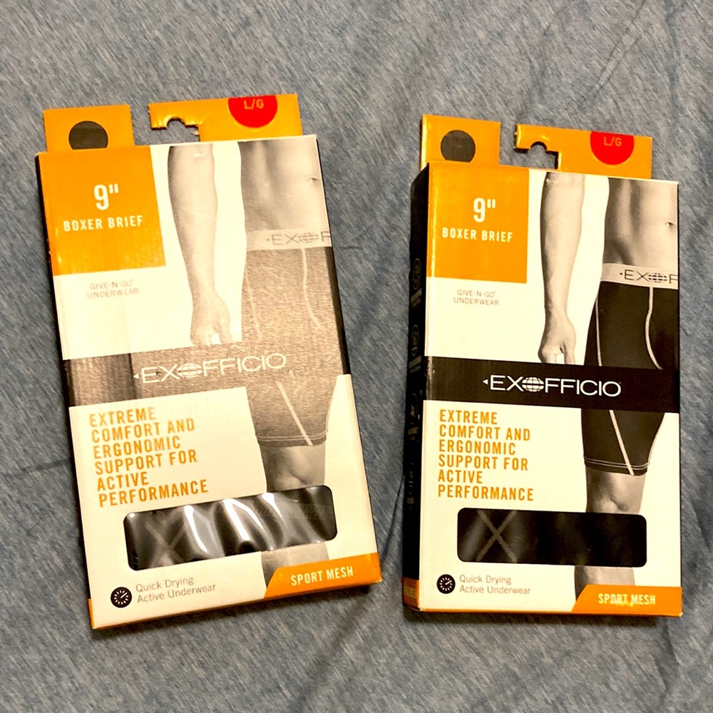 NWT Exofficio Men’s Boxer Briefs, size L, Sport Mesh, Bundle of two pairs